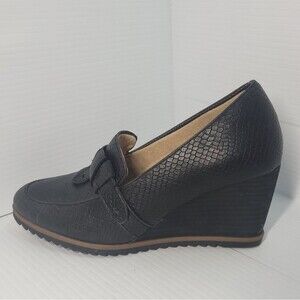Naturalizer Black Snake-Embossed Wedge Loafers